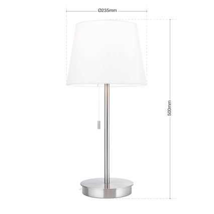 Pöytävalaisin USB-portilla LUDWIG 1xE27/40W/230V 50 cm valkoinen/mattakromi