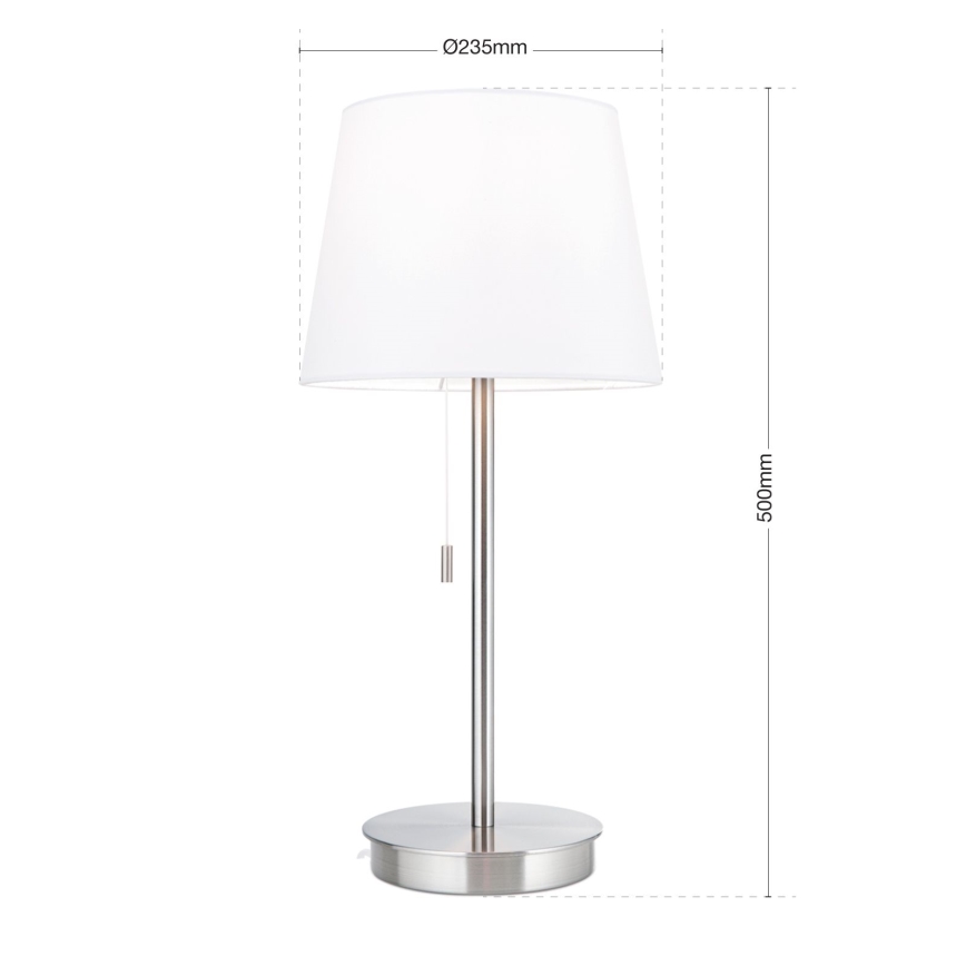 Pöytävalaisin USB-portilla LUDWIG 1xE27/40W/230V 50 cm valkoinen/mattakromi