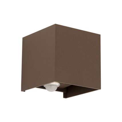 Ulkoseinävalaisin liiketunnistimella ja hämäräkytkimellä CUBE-S LED/13W/230V IP54 ruskea