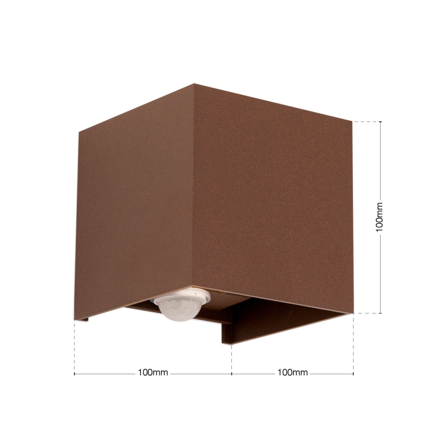 Ulkoseinävalaisin liiketunnistimella ja hämäräkytkimellä CUBE-S LED/13W/230V IP54 ruskea