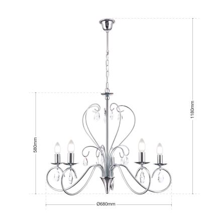 Kristalli-ketjukattokruunu ALESSIA 5xE14/40W/230V kiiltävä kromi