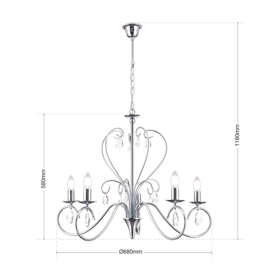 Kristalli-ketjukattokruunu ALESSIA 5xE14/40W/230V kiiltävä kromi
