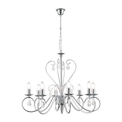 Kristalli-ketjukattokruunu ALESSIA 8xE14/40W/230V kiiltävä kromi