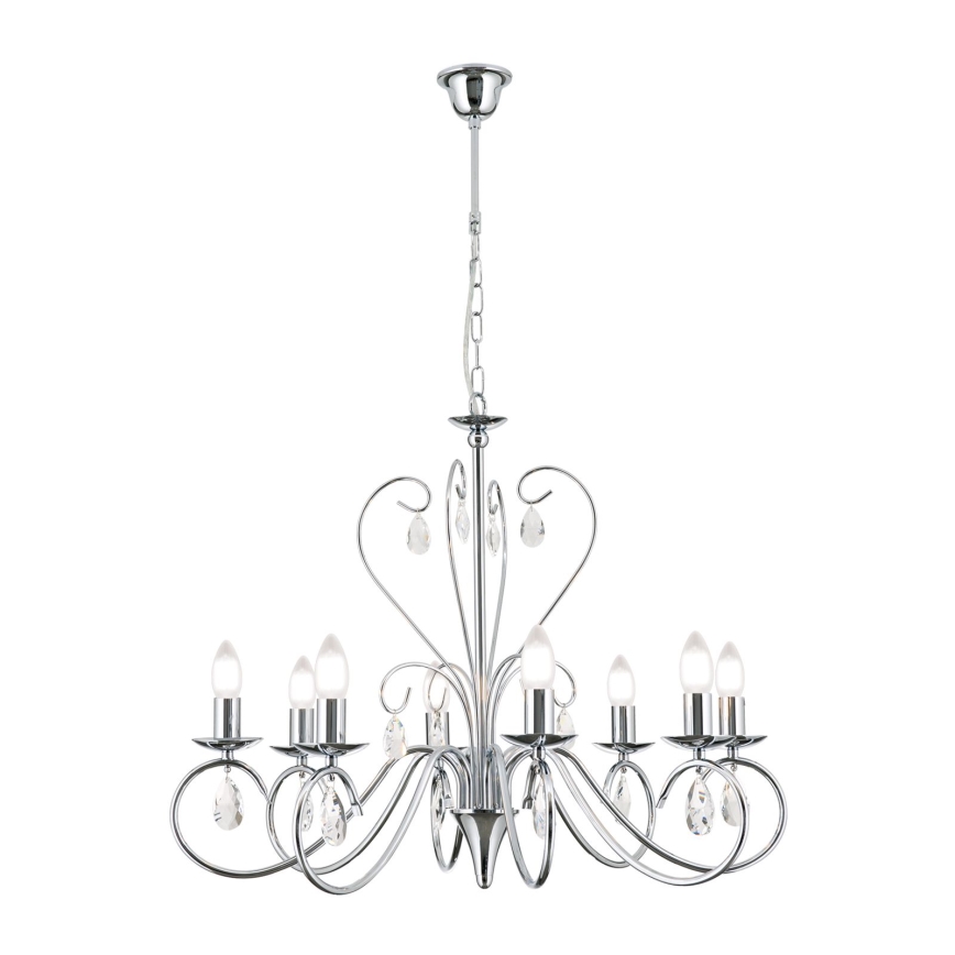 Kristalli-ketjukattokruunu ALESSIA 8xE14/40W/230V kiiltävä kromi