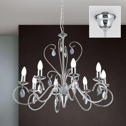 Kristalli-ketjukattokruunu ALESSIA 8xE14/40W/230V kiiltävä kromi