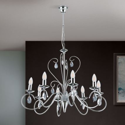 Kristalli-ketjukattokruunu ALESSIA 8xE14/40W/230V kiiltävä kromi