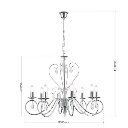Kristalli-ketjukattokruunu ALESSIA 8xE14/40W/230V kiiltävä kromi