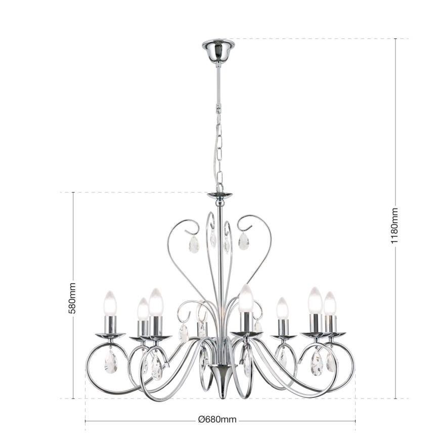Kristalli-ketjukattokruunu ALESSIA 8xE14/40W/230V kiiltävä kromi