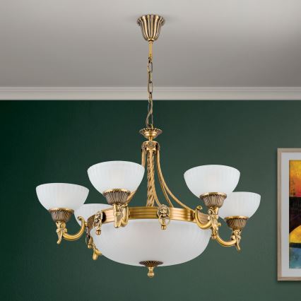 Kattokruunu ketjussa ROCCA 9xE27/60W/230V halkaisija 75 cm pronssi/valkoinen