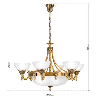 Kattokruunu ketjussa ROCCA 9xE27/60W/230V halkaisija 75 cm pronssi/valkoinen