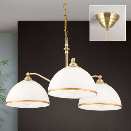 Kattokruunu ketjussa OLD LAMP 3xE27/40W/230V halkaisija 65 cm valkoinen/messinki