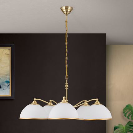 Kattokruunu ketjussa OLD LAMP 5xE27/40W/230V halkaisija 75 cm valkoinen/pronssi