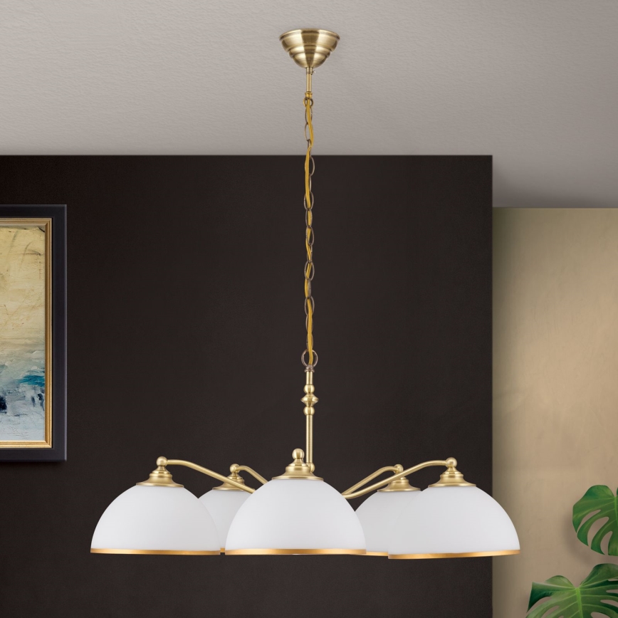 Kattokruunu ketjussa OLD LAMP 5xE27/40W/230V halkaisija 75 cm valkoinen/pronssi