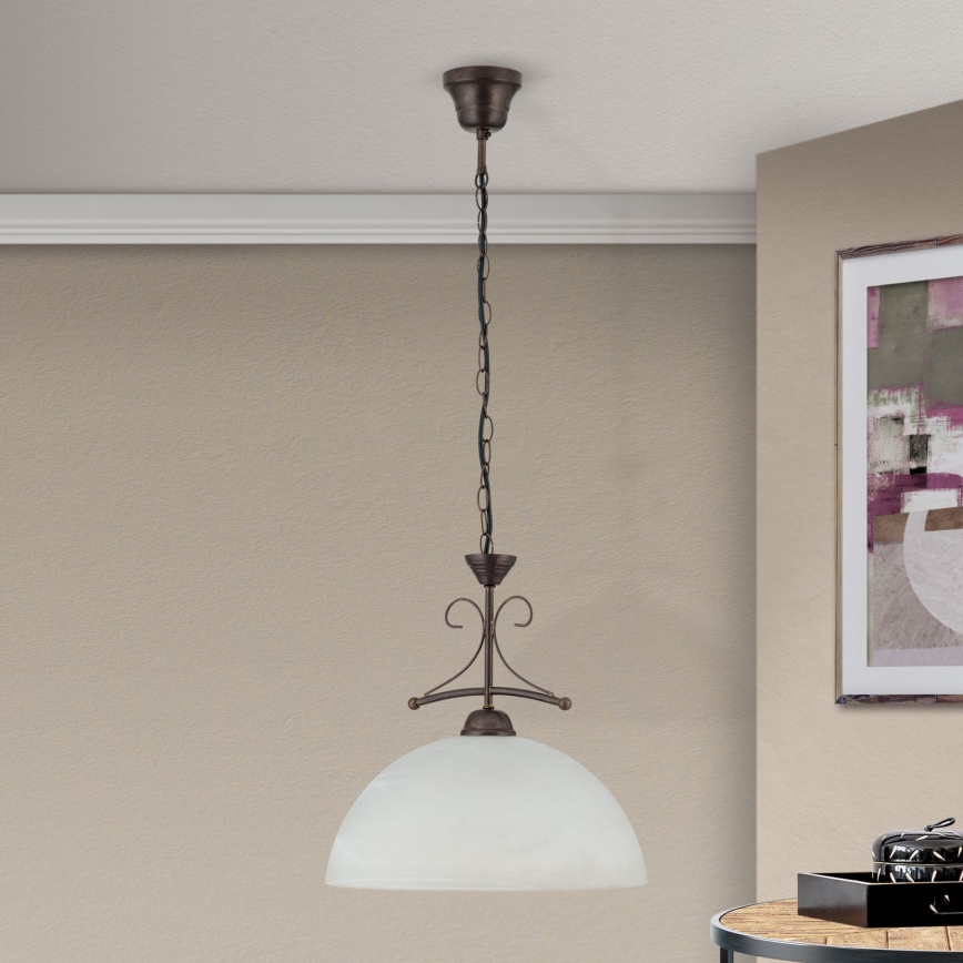 RULA-kattokruunu ketjulla 1xE27/40W/230V halkaisija 35 cm valkoinen/pronssi