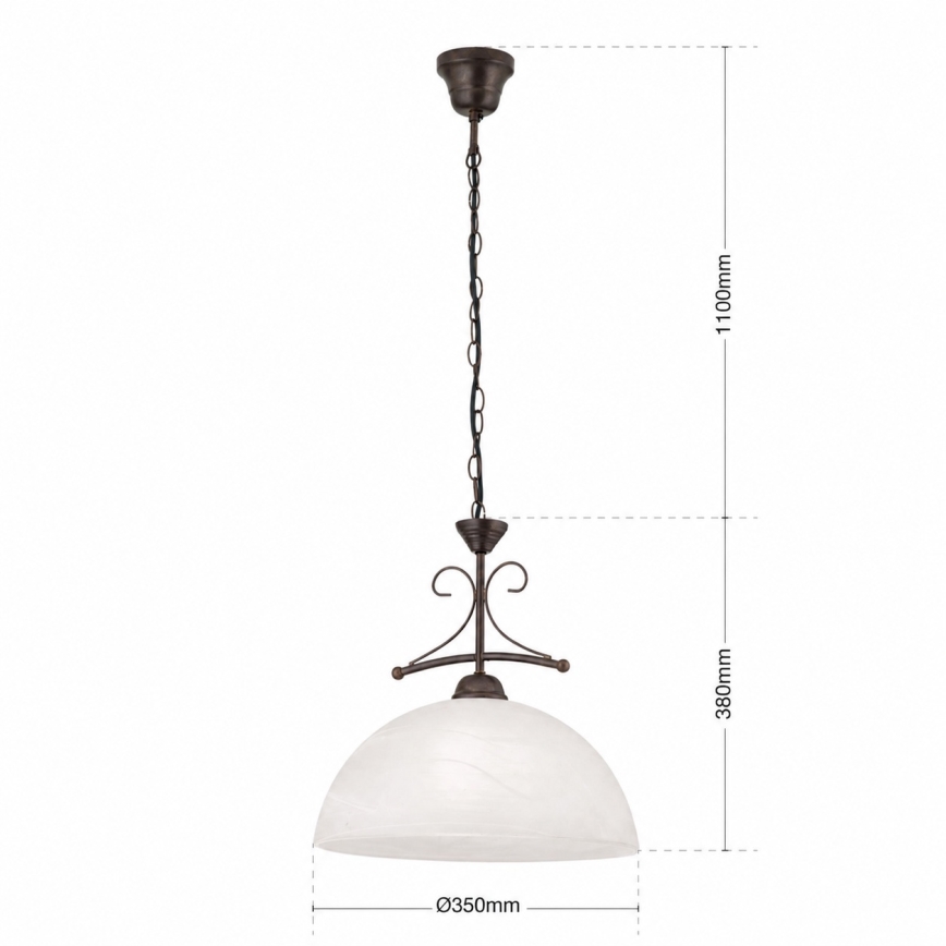 RULA-kattokruunu ketjulla 1xE27/40W/230V halkaisija 35 cm valkoinen/pronssi