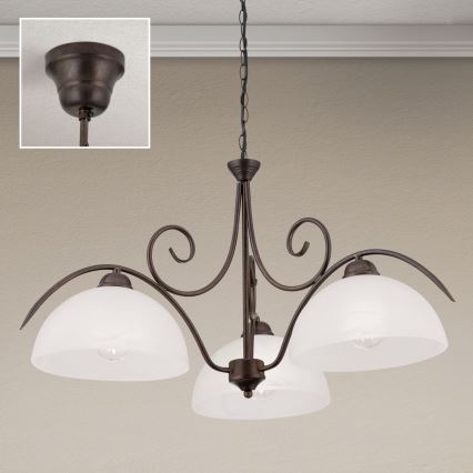 RULA-riippuvalaisin ketjulla 3xE27/40W/230V halkaisija 70 cm valkoinen/pronssi