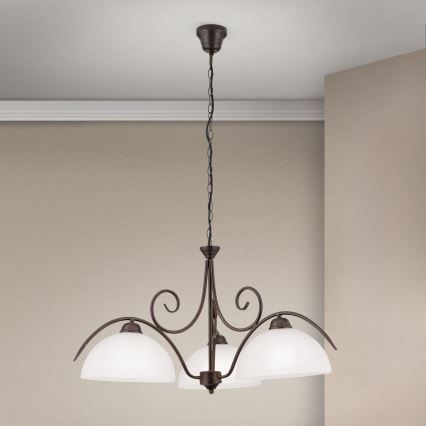 RULA-riippuvalaisin ketjulla 3xE27/40W/230V halkaisija 70 cm valkoinen/pronssi