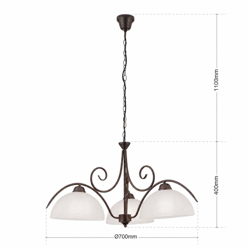 RULA-riippuvalaisin ketjulla 3xE27/40W/230V halkaisija 70 cm valkoinen/pronssi