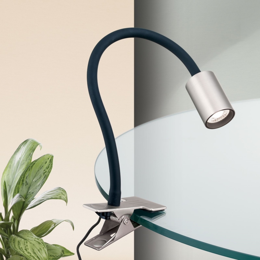 LED Joustava pöytävalaisin klipsillä KURT LED/5W/230V hopea