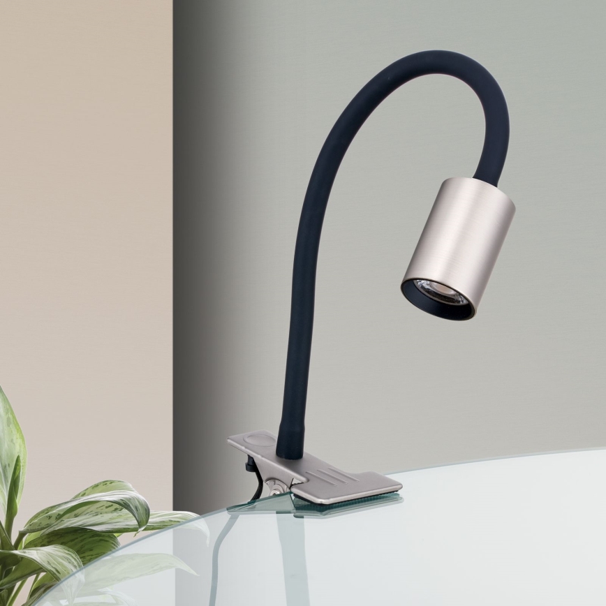 LED Joustava pöytävalaisin klipsillä KURT LED/5W/230V hopea