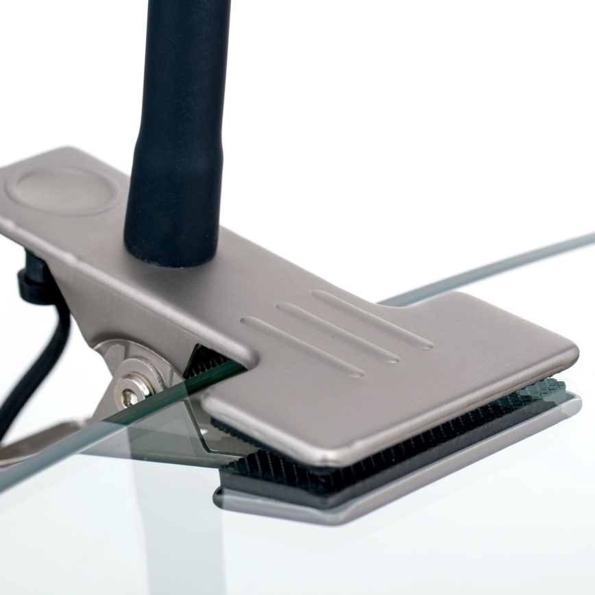 LED Joustava pöytävalaisin klipsillä KURT LED/5W/230V hopea