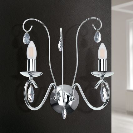 Kristalliseinävalaisin ALESSIA 2xE14/40W/230V kiiltävä kromi