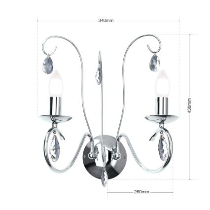 Kristalliseinävalaisin ALESSIA 2xE14/40W/230V kiiltävä kromi