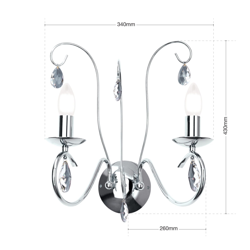 Kristalliseinävalaisin ALESSIA 2xE14/40W/230V kiiltävä kromi