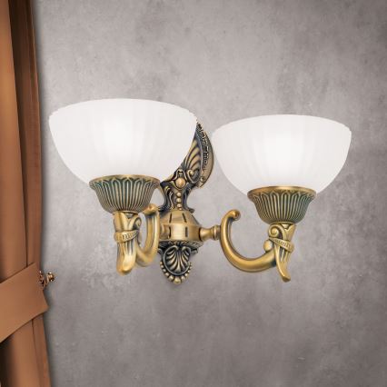 Seinävalaisin ROCCA 2xE27/60W/230V pronssi/valkoinen