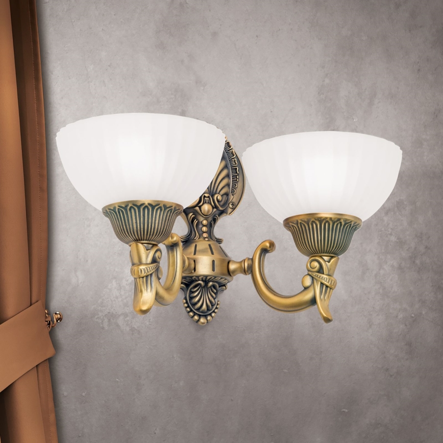 Seinävalaisin ROCCA 2xE27/60W/230V pronssi/valkoinen