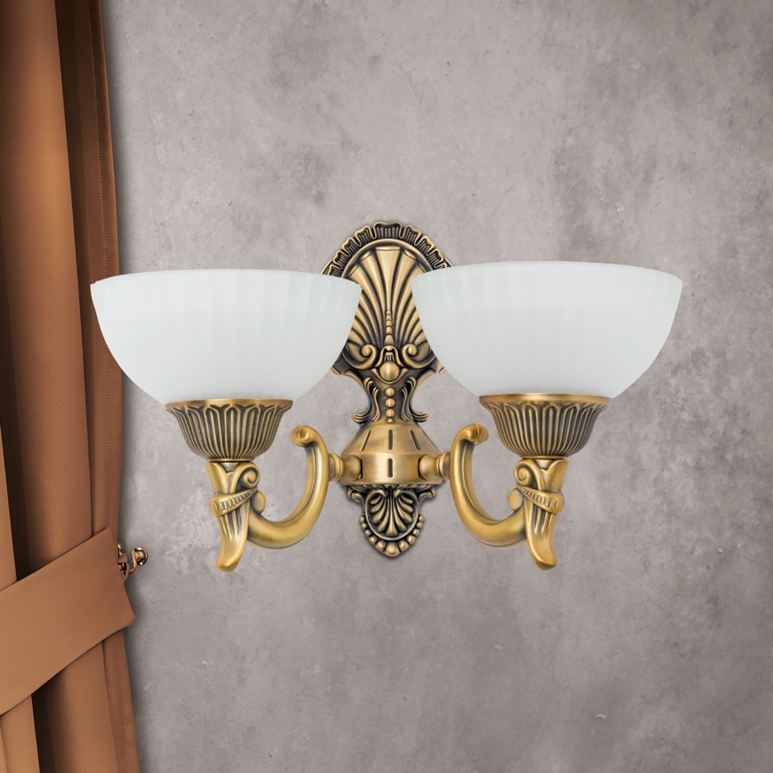 Seinävalaisin ROCCA 2xE27/60W/230V pronssi/valkoinen