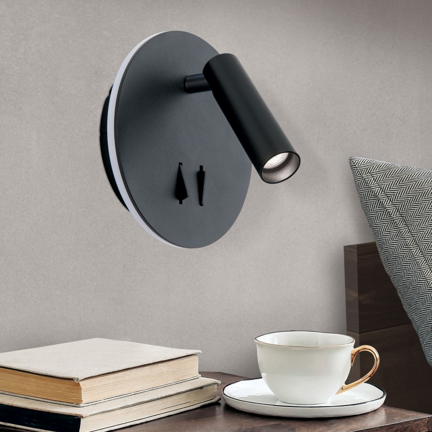 LED-seinävalaisin LENNY LED/6W/230V + LED/3W musta