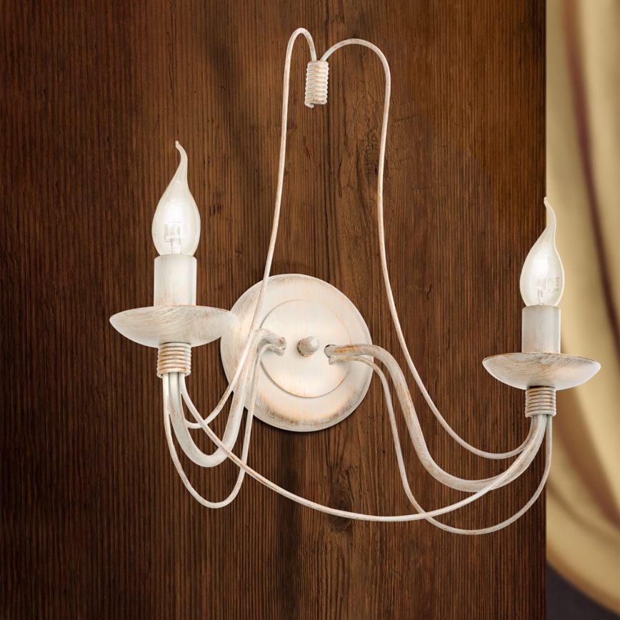 Seinävalaisin VELA 2xE14/40W/230V valkoinen/kulta/patina