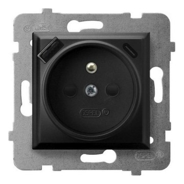 Ospel - Kehyksetön kodin pistorasia 230V + 1x USB-A + 1x USB-C ARIA musta