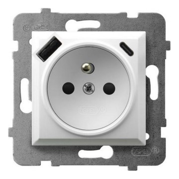 Ospel - Kehyksetön kotitalouspistorasia 230V + 1xUSB-A + 1xUSB-C ARIA valkoinen