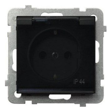 Ospel - Kehyksetön ulkopistorasia kodin käyttöön, Schuko 230 V SONATA IP44, musta