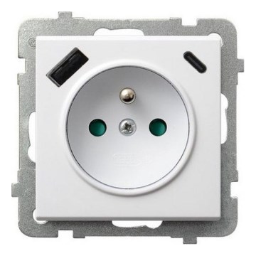 Ospel - Kotitalouspistorasia ilman kehystä 230V + 1xUSB-A + 1xUSB-C SONATA valkoinen