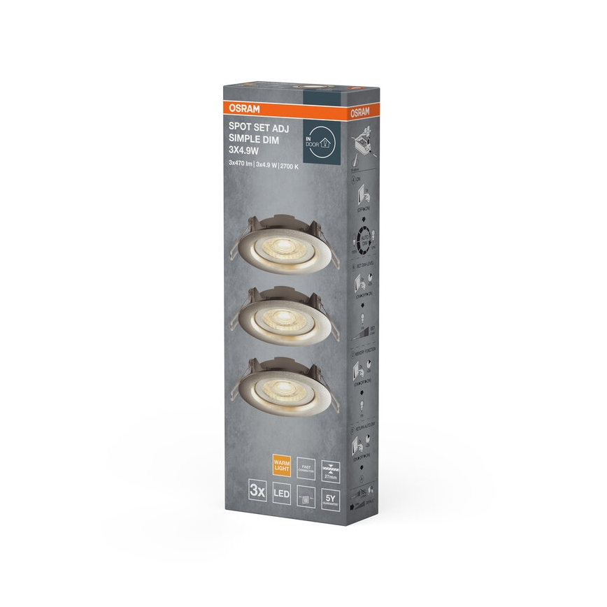 Osram - 3 kpl himmennettäviä upotettavia LED-alasvaloja, 4,9 W, 230 V