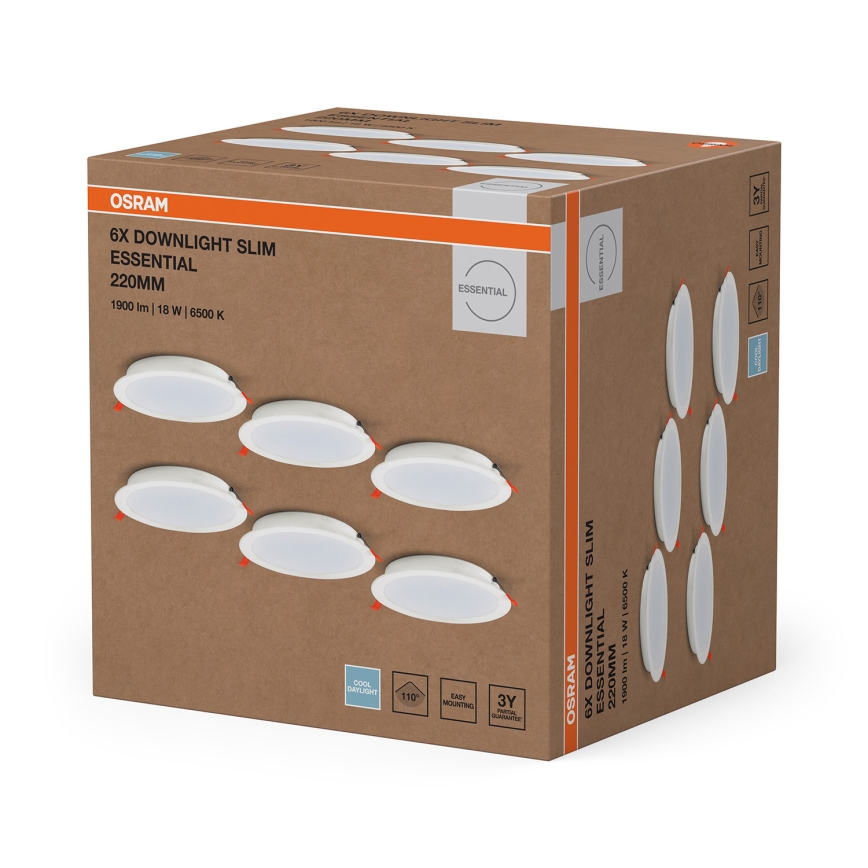 Osram - 6 kpl ESSENTIAL LED upotettava alasvalaisin LED/18W/230V 6500K Ø 22 cm valkoinen