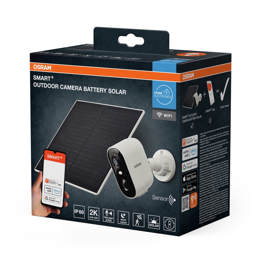 Osram - Älykäs aurinkokamera 2K-anturilla SMART+ 5V 5200 mAh IP66 Wi-Fi