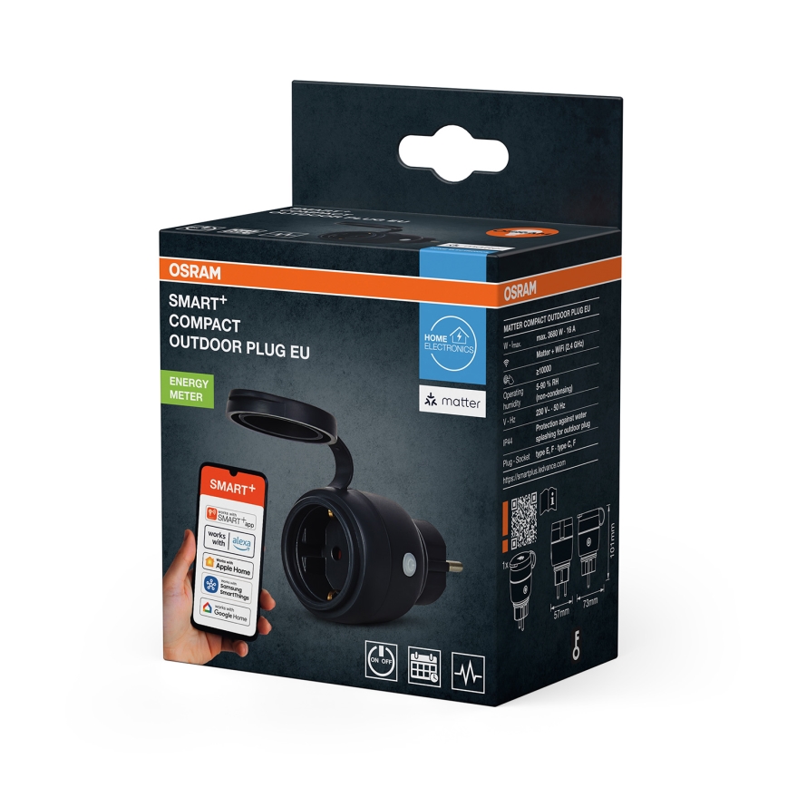 Osram - Älykäs ulkokäyttöinen pistorasia SMART+ MATTER SCHUKO 3680W/230V/16A IP44 Wi-Fi