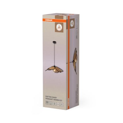 Osram - DECOR RATTAN riippuvalaisin johdolla 1xE27/15W/230V, halkaisija 58 cm, beige/musta