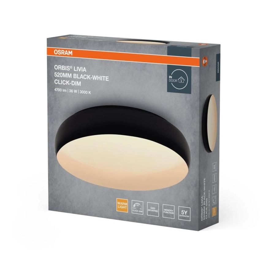 Osram - LED-himmennettävä kattovalaisin ORBIS LIVIA LED/36W/230V, Ø 52 cm, musta/valkoinen