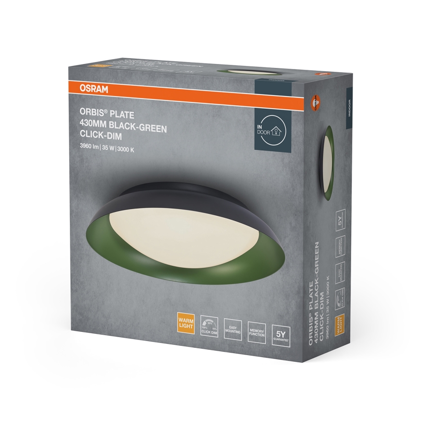 Osram - himmennettävä LED-kattovalaisin ORBIS PLATE LED/35W/230V, Ø 43 cm, vihreä/musta