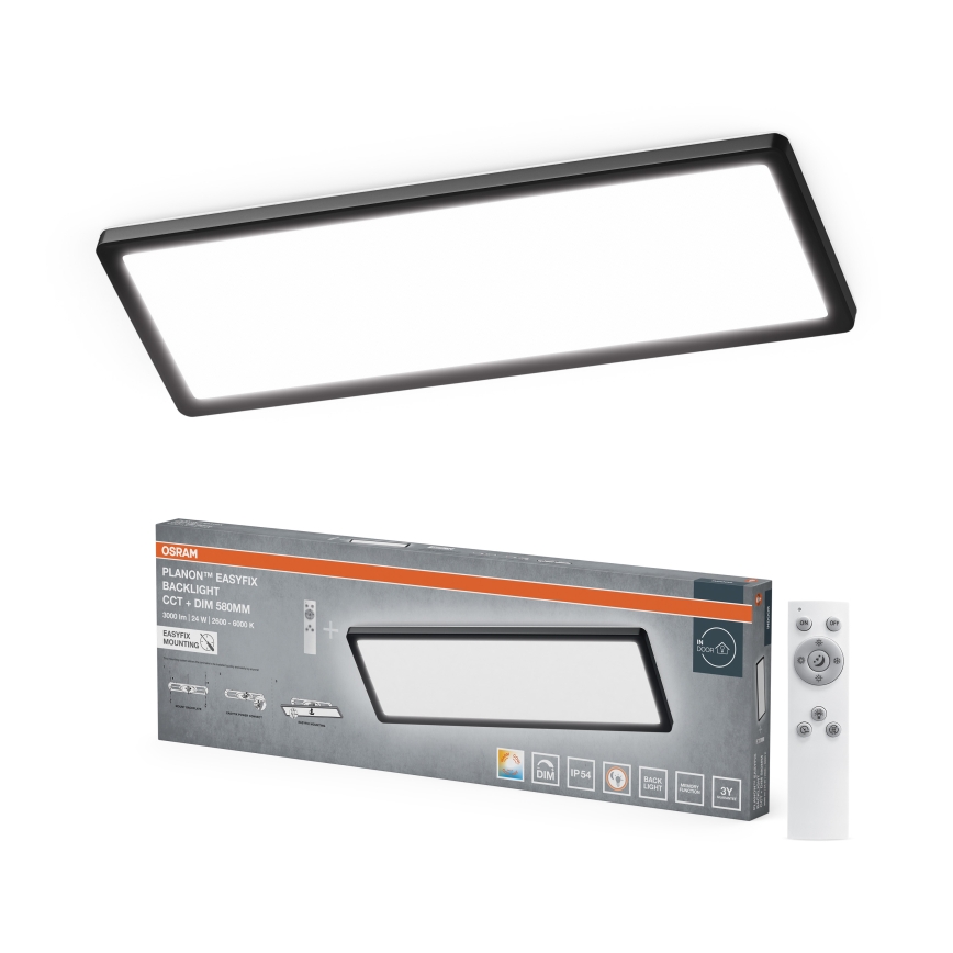 Osram - himmennettävä kylpyhuoneen kattovalaisin PLANON EASYFIX LED/24W/230V 2600-6000K 20x58 cm IP54 musta + kaukosäädin