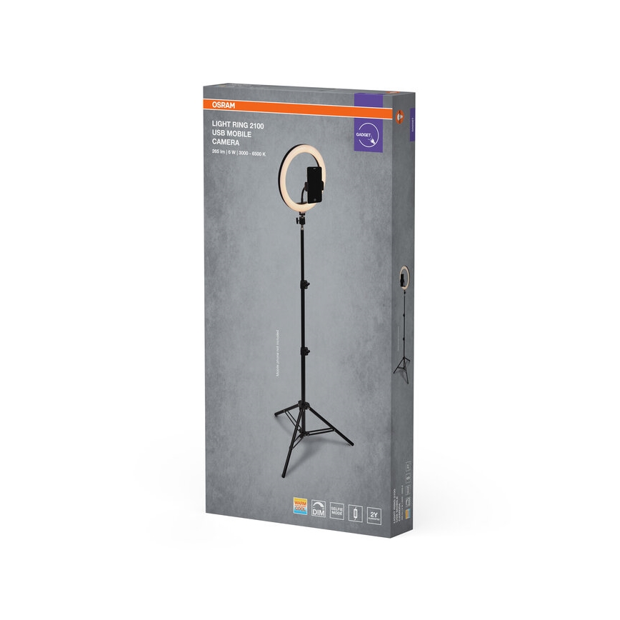 Osram - himmennettävä LED-lamppu jalustalla ja pidikkeellä vloggaamiseen LED/6W/USB 210 mAh