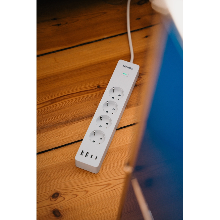 Osram - Jatkojohto SMART+ 4Z tyyppi F + 2xUSB-A + 2xUSB-C Wi-Fi
