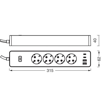 Osram - Jatkojohto SMART+ 4Z tyyppi F + 2xUSB-A + 2xUSB-C Wi-Fi