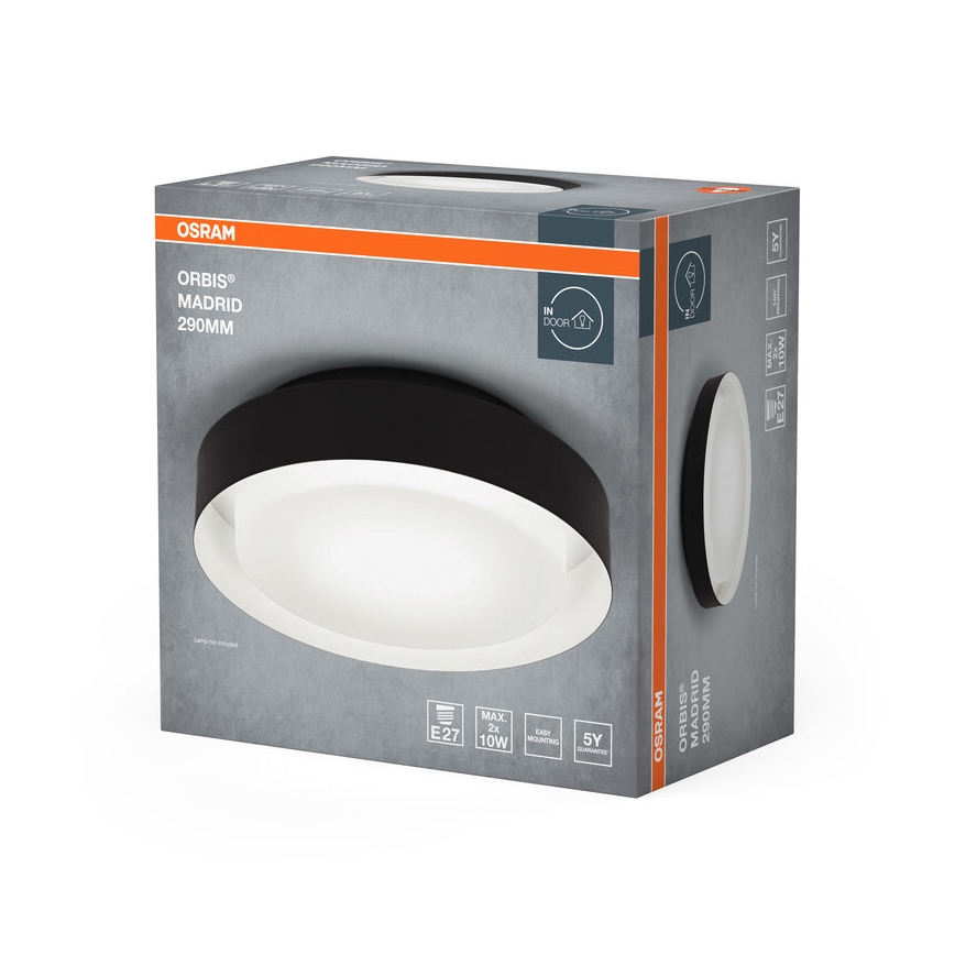 Osram - Kattovalaisin ORBIS MADRID 2xE27/10W/230V Ø 29 cm musta