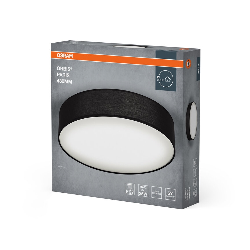 Osram - Kattovalaisin ORBIS PARIS 3xE27/25W/230V halkaisija 48 cm musta